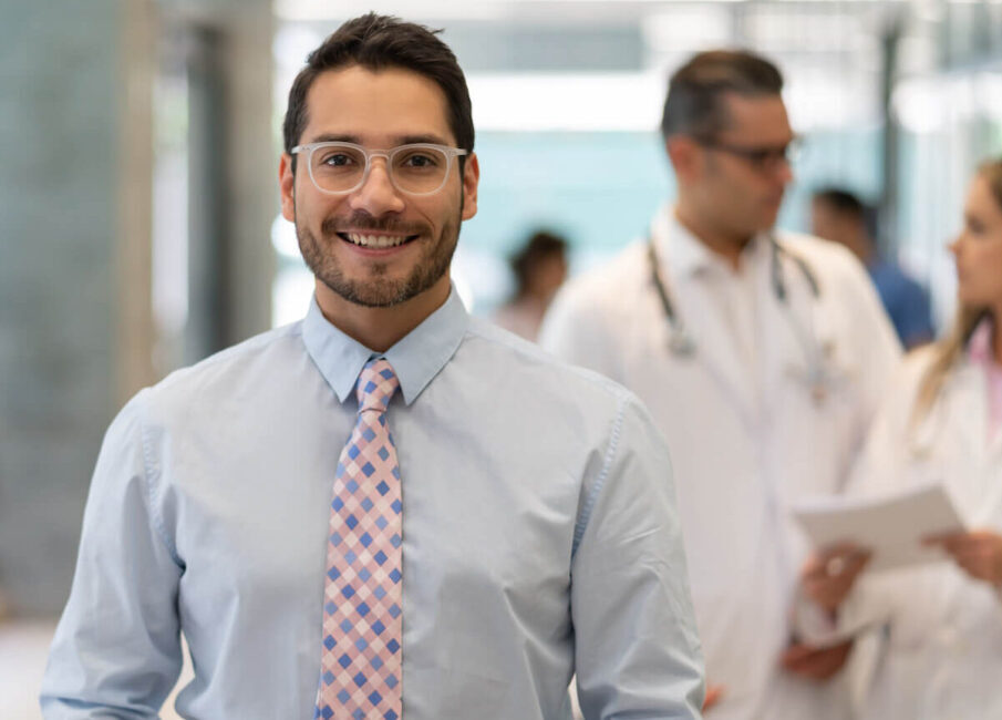 smiling man in hospital